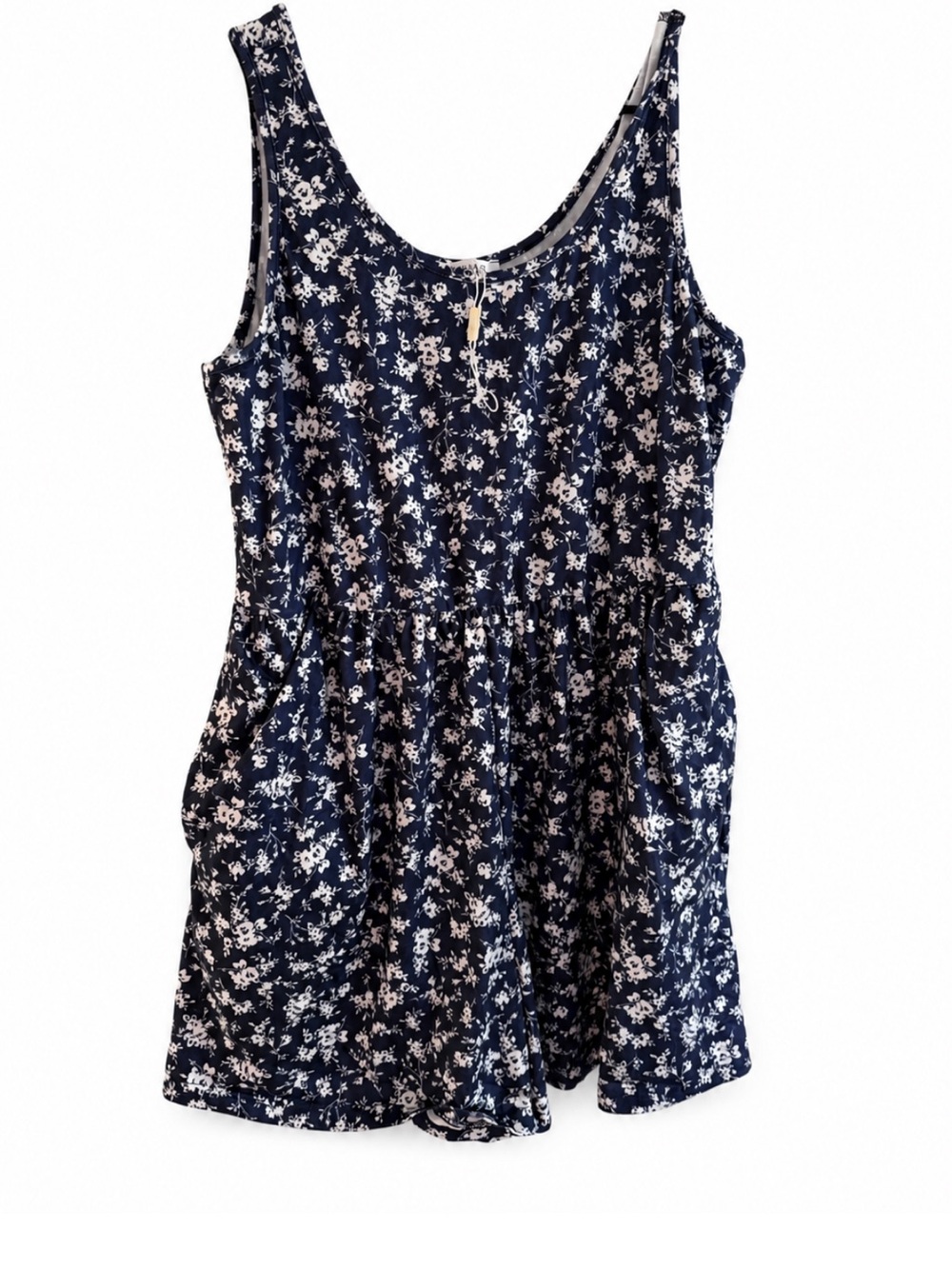 Navy Blue Floral Sleeveless Romper
